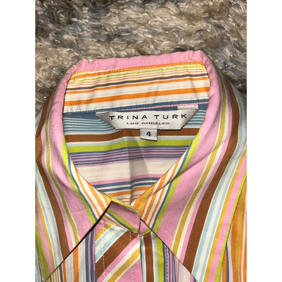 Trina Turk Dress Stipe Pastel Buttondown Shirt Dress Lightweight 4 - Picture 3 of 5